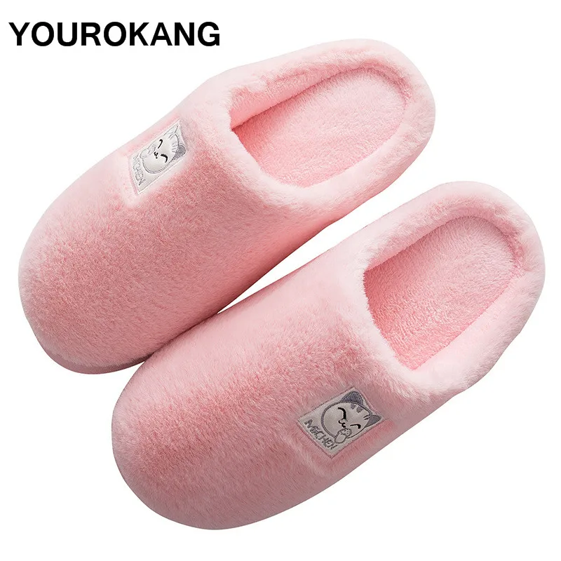 

YOUROKANG Plush Slippers Winter Women Men Indoor Home Slippers Warm Furry Cotton Shoes For Female Cartoon Cute Antiskid Unisex