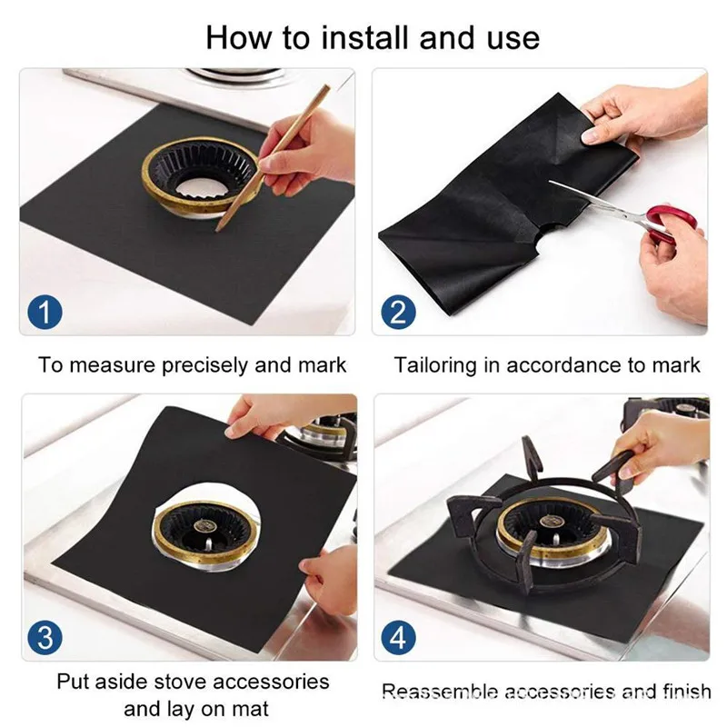 4pcs/set Glass Fiber Gas Stove Protectors Reusable Gas Stove Cover Burner Liner Cooker Mat Pad Fire Injuries Protection Tool