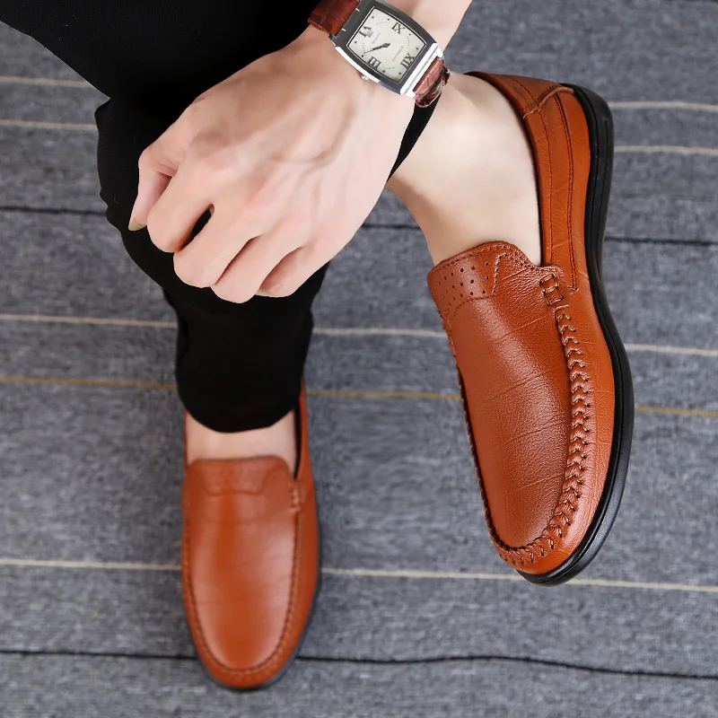 MVVT/классическая мужская обувь из натуральной кожи; успокаивающие мужские лоферы без застежки; повседневная обувь из мягкой кожи; Мужская обувь для вождения на плоской подошве