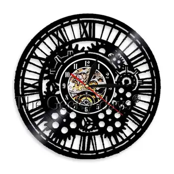 

1 Piece Steampunk Mechanism Vintage Laser Cut Vinyl Record Wall Clock Unique Gears Retro Wall Art Garage Home Decor Clock Watch