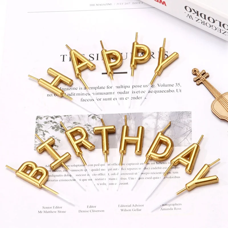 

1 Set Gold Sliver Happy Birthday Letter Cake Birthday Party Festival Supplies Lovely Birthday Candles For Kitchen Baking Gift