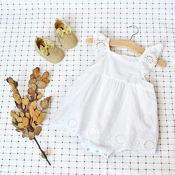 

toddlers kids summer clothing cotton lace baby girls white jumpsuits hollow cute infants princess bodysuits