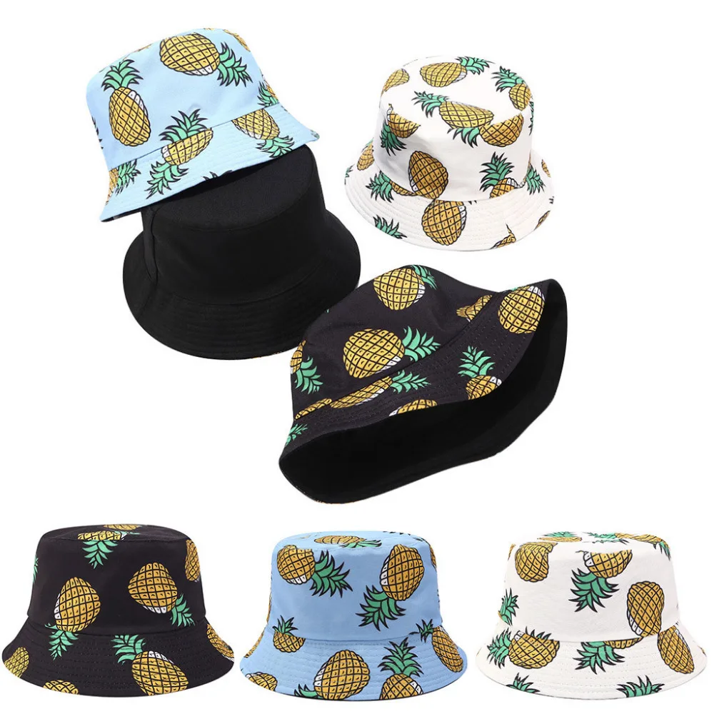 2019 Men and women beach hat pineapple printing double-sided wearing sunshade beach hat summer travel folding beach hat  40J5 (1)