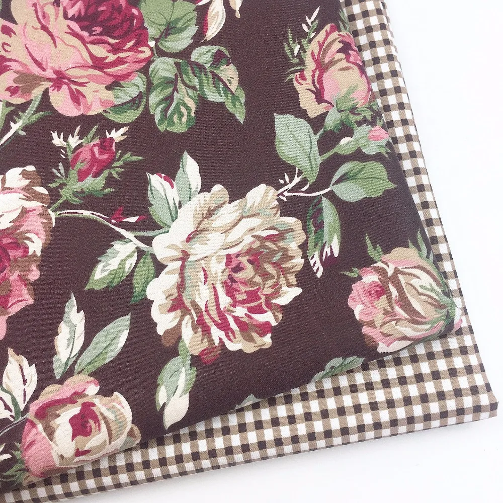 

Dark Brown Flower Floral Grid Cotton Fabric DIY Sewing Patchwork Quilting Tissue Tilda For Bedding Home Textile Pillows Material