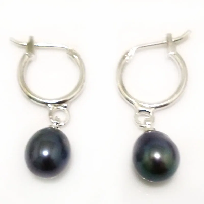 

8-9mm AAA Black Natural Fresh Water Raindrop Pearl Leverback Earring