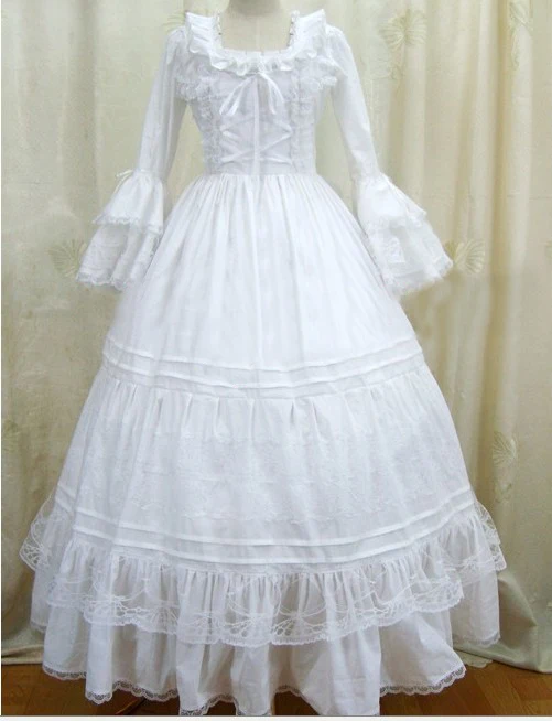 White Long Sleeve Victorian Dresses Snow White Princess Gothic