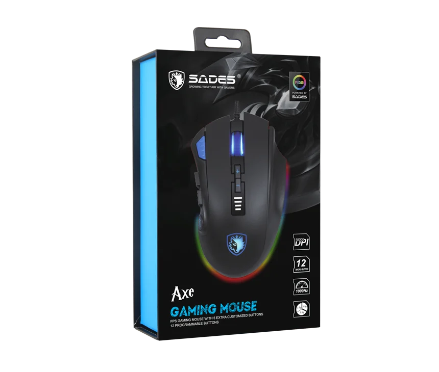 SADES S12 Axe игровая мышь Проводная 12 кнопок оптическая RGB Подсветка мышь для FPS& MOBA геймеров