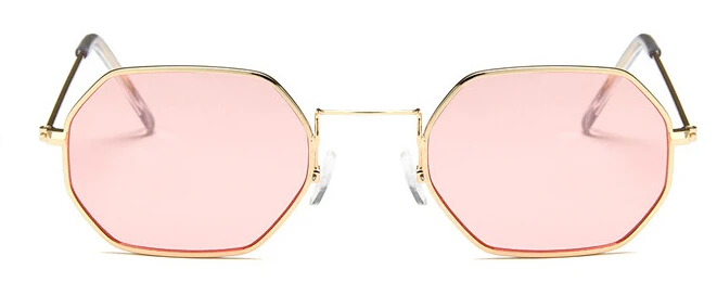 Женские шестигранные солнцезащитные очки, металлические, для женщин, фирменный дизайн, модные, без оправы, прозрачные, океанские линзы, солнцезащитные очки, UV400 - Цвет линз: gold pink