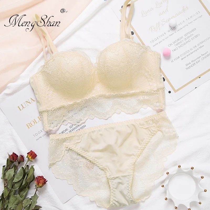 

MengShan Comfortable sexy underwear suit Massage palm cup Ring-free lace edge bras set for women lingerie femme push up bra set