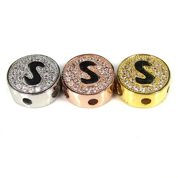 

Silver Plated Micro Pave Zircon Letter "S" Spacer Metal Beads Initial Charms For Bracelets Necklaces Making Jewelry Accessories