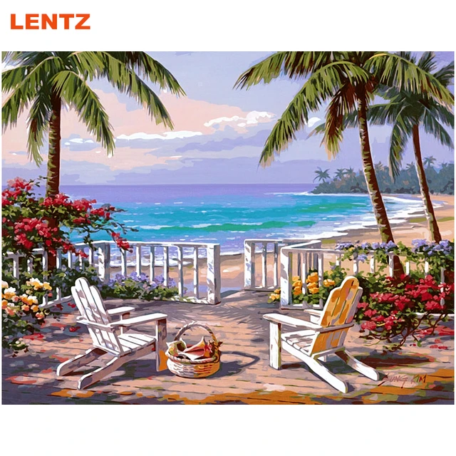 Beautiful Landscape Sea Beach Oil Painting By Numbers Picture room