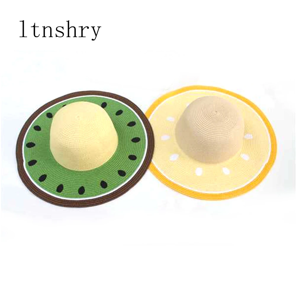 

Summer Ladies Visor Foldable Color Watermelon Cap Creative Fruit Pattern Straw Hat Sunscreen Watermelon Shape Beach Hat