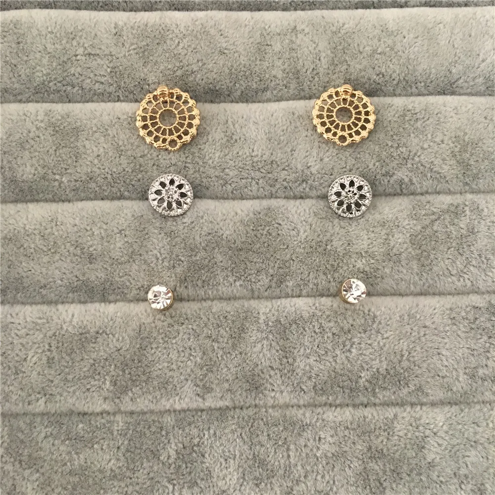 Повседневное Золотое родиевое покрытие с круглым филигранным диском три серьги-гвоздики набор для женщин девочек