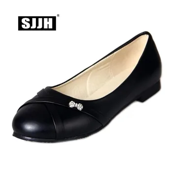 

SJJH Woman Ballet Flats with Round Toe Soft Leatehr Comfort Footwear Casual Fashion Formal Working Shoes Large Size A608