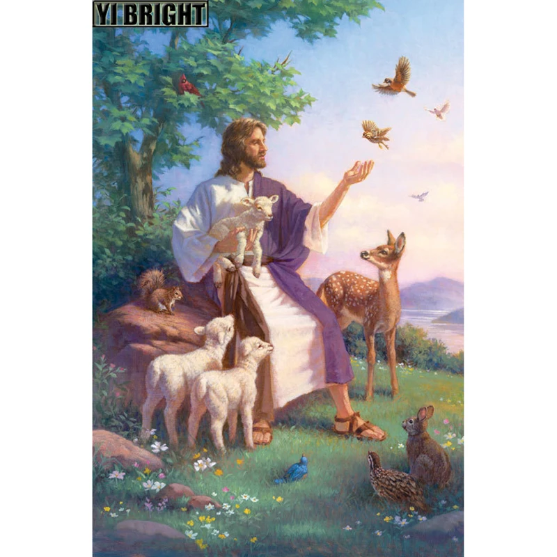 5D DIY Full Drill Diamond Painting Animal Jesus Embroidery Mosaic Set Home Decor
