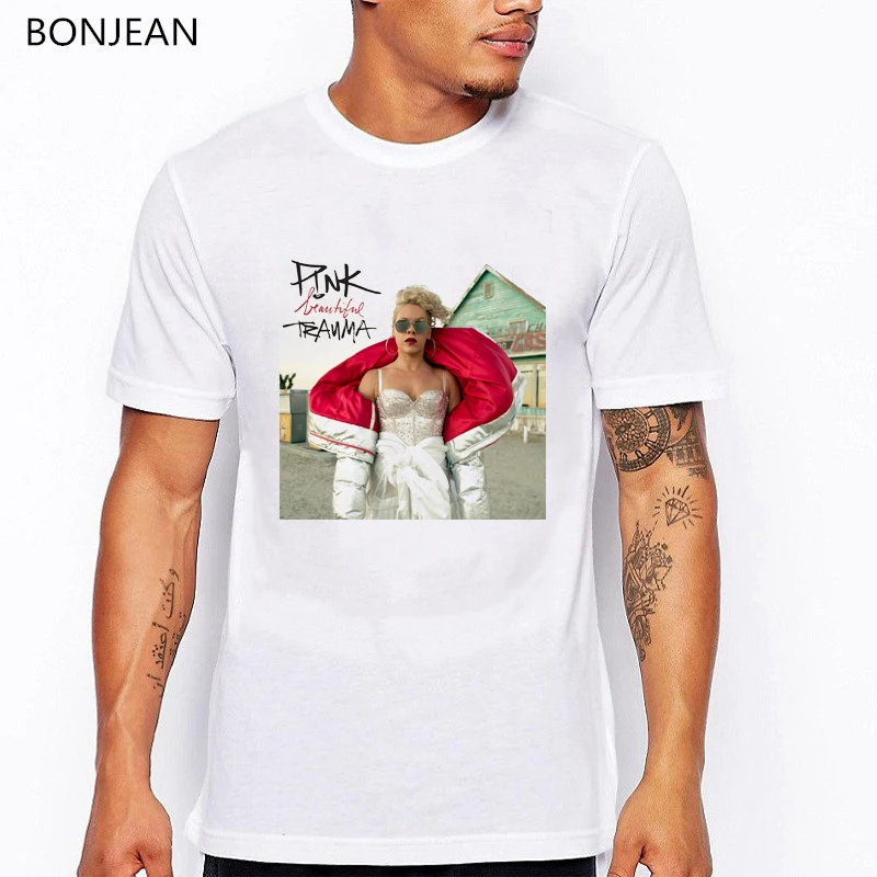 

Pink Beautiful Trauma Tour new date 2019 tshirt men hip hop rock t shirt cool punk shirt summer streetwear white tee shirt homme