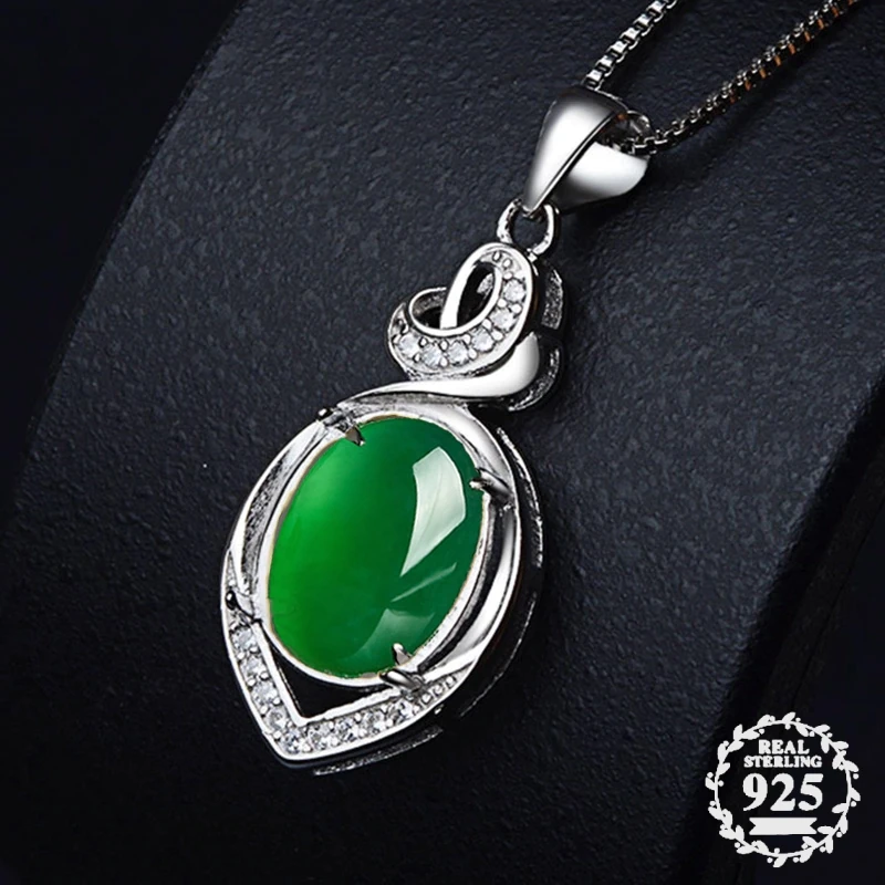 

NOT FAKE S925 Sterling Silver Emerald jade Pedants Artisan Myanmar Antique For necklace Chalcedony Green