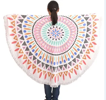 

Round Bohemia Beach Towel 100% Cotton Printed Tassel Knitted 150*150cm summer toalla playa serviette de plage beach swim towel