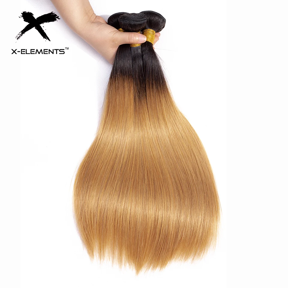 X-Elements Hair Ombre Peruvian Straight Hair Bundles Non Remy Ombre Hair Extensions 1 3 4 Pcs Two Tones Color Hair Weave Bundles (16)