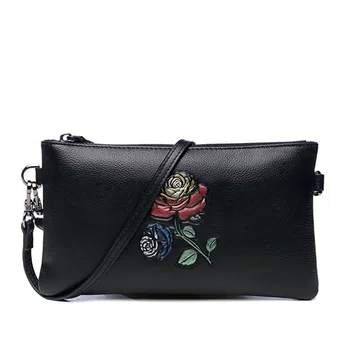 

Fashion Rose Hand Clutch Bag Wallet Zipper Purse Genuine Leather Day Clutches Women Money Bag Card Holder Wristlet Mujeres Bolso