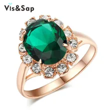 

Vissap 18K Rose Gold Plated Emerald Rings for women wedding Bijoux Jewelry luxury cz diamond Accessories Wholesale V18KR013