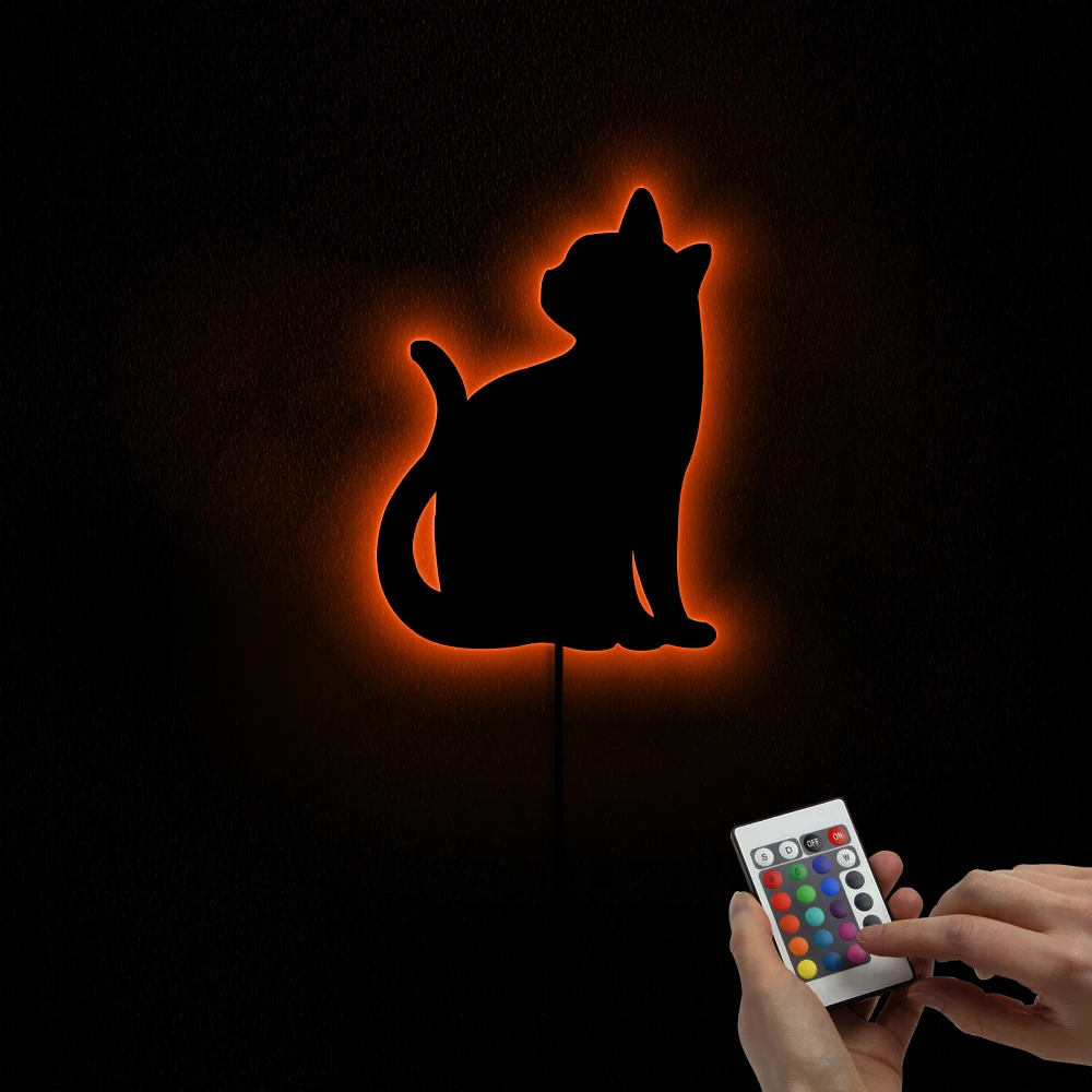 1 шт милый кот настенный светильник маленький котенок светодиодный освещенный вывеска на стену ручной работы кошачье зеркало с светодиодный подсветкой изменение цвета светодиодный свет