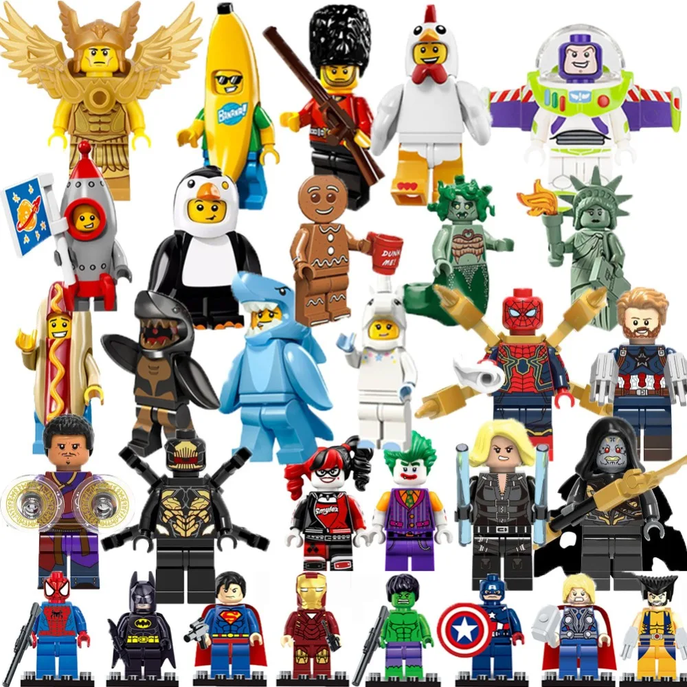 Collectable Mini cartoon figures Legoing friends series Shark Banana man Buzz Lightyear brick Building Blocks Children Gift Toys