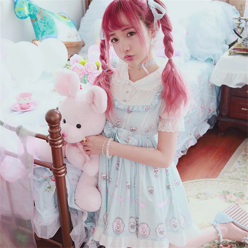 

KEQI Bobon21 Princess sweet lolita lolita style Print lace up fake two Chiffon Dress D1485