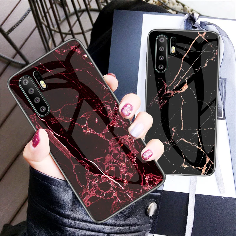 For Huawei P30 Pro Case Marble Tempered Glass Silicone Frame Hard Cover Phone Case for Huawei P30pro Cover for Huawei p30 Lite