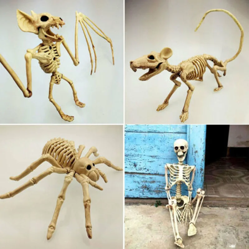 Halloween Decoration Bone Props Animals Skeleton Ornaments Bat Spider Mouse Crow Bones Hallowmas Horror House Party Decor