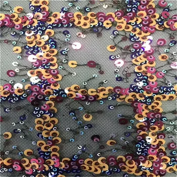 

2019 African French Champagne Black Sequins Lace Fabric,High Quality African Tulle Lace Fabric with Sequins For Wedding