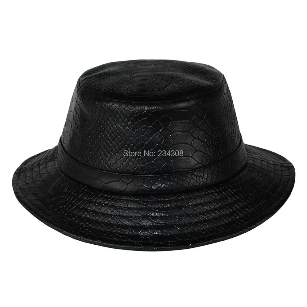 

TOP Quality Snakeskin leather Dramatic Bucket Hat Hip Hop Accessory Fashion leather Hat flexfit bucket hat Sole headwear