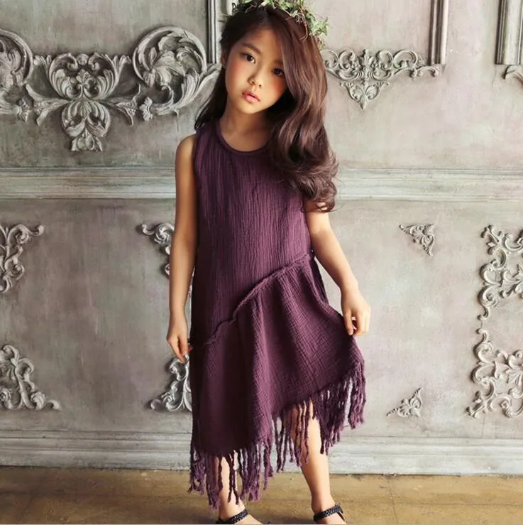 2017 Hot Sale Girls Dress Summer Tassel Cotton Korean Style Girls Dresses Dresses