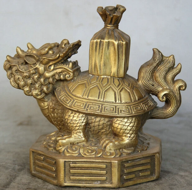 

JP S0522 6" Chinese Brass animal longevity Dragon tortoise Turtle gift Statue sculpture B0403