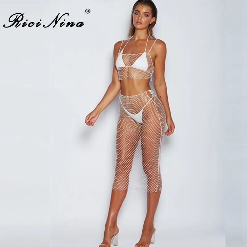 RICININA Fashion Off Shoulder Beach Dress Woman Sexy Backless Copped Summer Mesh Dress Casual Party Dress Vestidos Two Piece RICININA Fashion Off Shoulder Beach Dress Woman Sexy Backless Copped Summer Mesh Dress Casual Party Dress Vestidos Two Piece