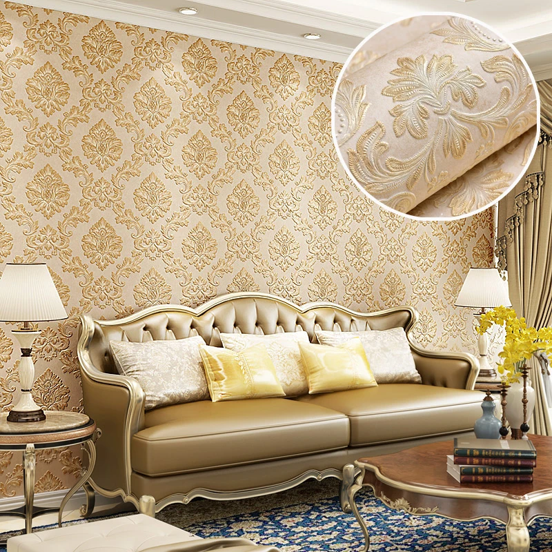 

European Style Damascus Non-woven Wallpaper Luxury Damask Wallpapers For Living Room Bedroom TV Background Papel De Parede 3D