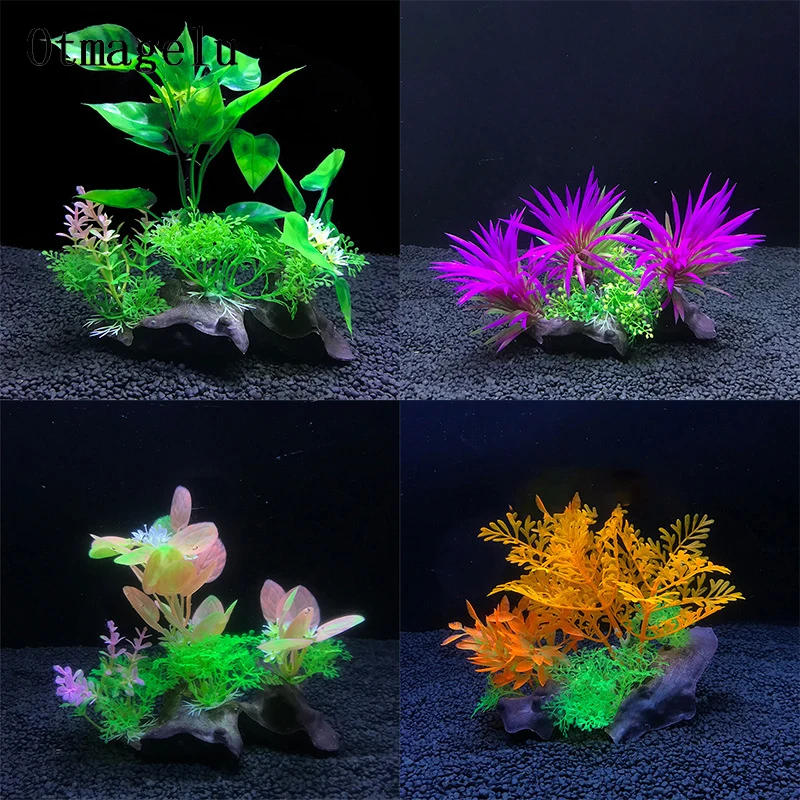 8 Style Artificial Plastic Green Plants Fish Tank Underwater False Narcissus Water Grass Aquarium Landscape Decor