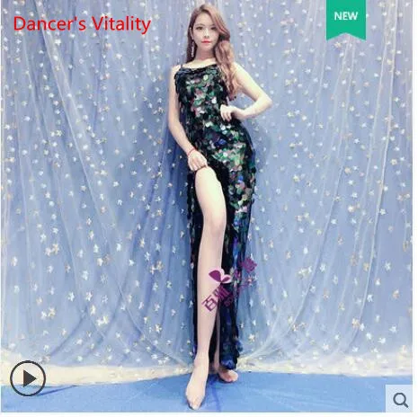 Only Dress as Photo Одежда для занятий танцами живота, вышитая длинная юбка с пайетками, одежда для выступлений, индийский костюм для восточных танцев - Цвет: Only Dress as Photo