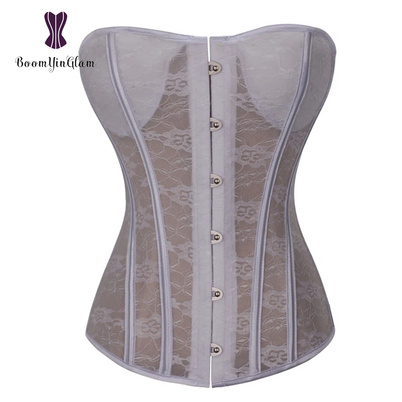High quality metal busk clips steel boned corset white bridal corset
