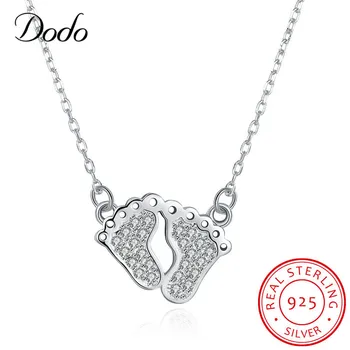 

DODO Unique Small Footprints Inlaid Australian Crystal Necklaces & Pendants 925 Sterling Silver Link Chain Fashion Jewelry SN58