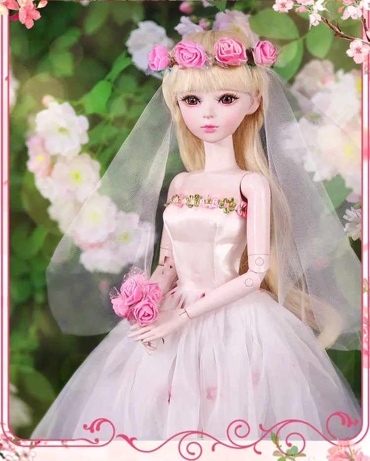 60 см длинное платье для свадьбы куклы невесты ручной работы 1/3 Bjd кукла для девочки полный набор шарнирная кукла игрушки для девочек подарок на свадьбу подарок на день рождения