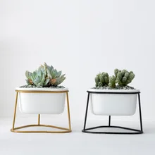 Nordic Style Geometric Iron Rack Holder Metal Stand with Ceramic Planter Desktop Garden Pot for Succulents Plants Home Decor New
