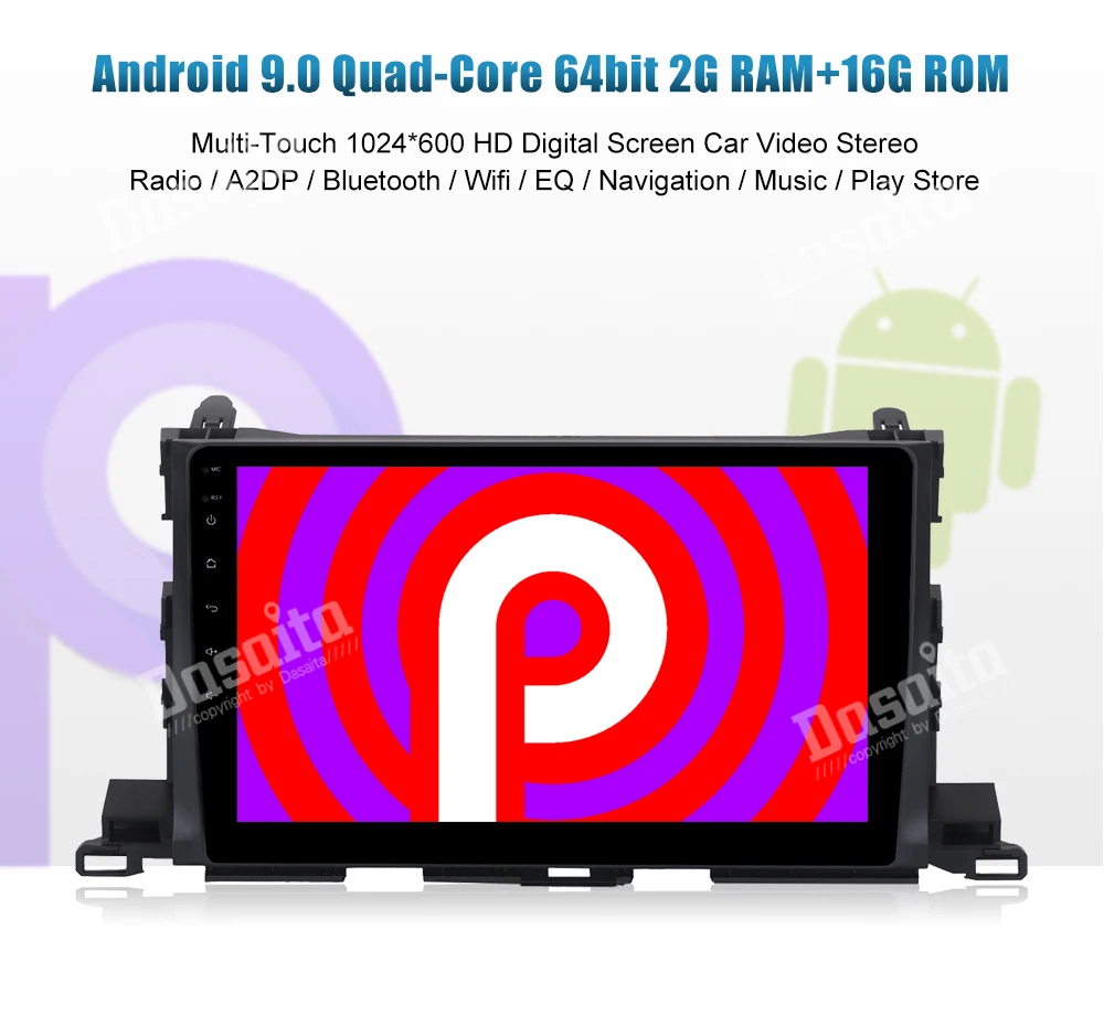 Top Dasaita 10.2" Radio Car Android 9.0 Multimedia Player for Toyota Highlander 2015 2016 Car Bluetooth GPS Navigation System 4