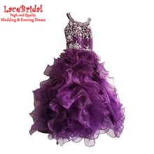 Real Arabic Luxury Ball Gown Rhinestone Beaded Quinceanera Dresses 2016 Ruffled Skirt for Weddings Kids Girl Pageant Dress BSF44