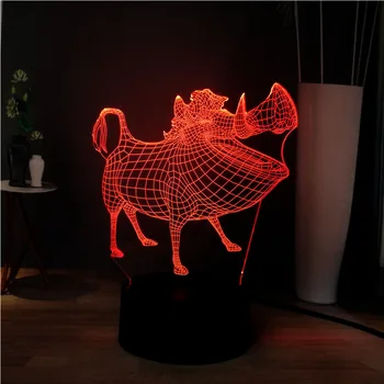 

New 3D Cute Roar wild boar 7 Color Change Novel Decoration Atmosphere Table Light Children Bedroom Birthday Party Boy Toys Lamp