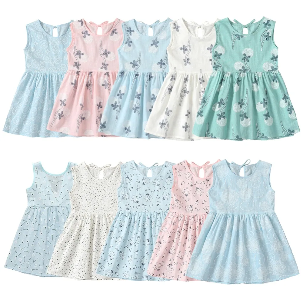 

New Summer Girl Dresses 2018 Kids O-neck Sleeveless Flower Print A-line Casual Sweet Princess Dress Children Party Dress Clothes