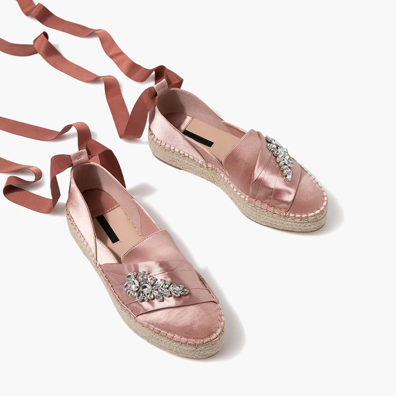 

Moraima Snc 2019 Spring New Women Single Shoe Woven Fairy Fisherman Shoe Flat With Pink Lace Ankle Strap Woman Flat With Shoes