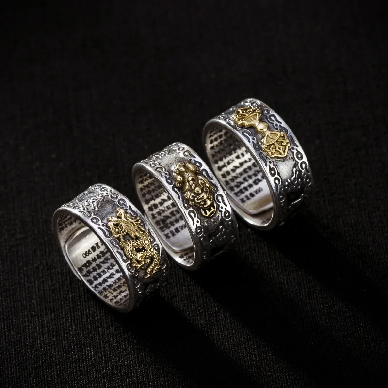 Retro Real 925 Sterling Silver Adjustable Ring For Men Women Vintage Handmade Scripture Fine Ring Retro Real 925 Sterling Silver Adjustable Ring For Men Women Vintage Handmade Scripture Fine Ring