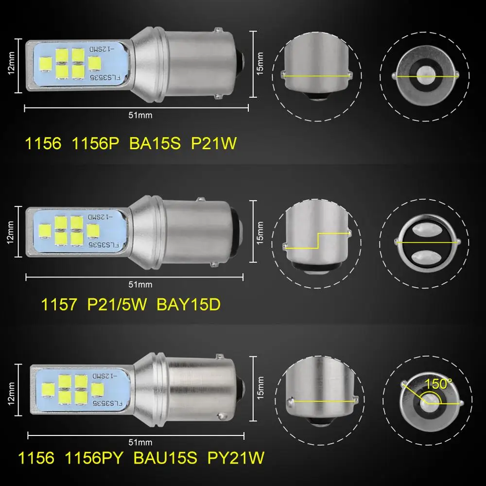 2 шт. 1156 BA15S P21W светодиодный BAU15S PY21W 1157 BAY15D P21/5 Вт светодиодный лампы R5W 12SMD Автоматическая сигнальная лампа стоп-сигнал заднего света лампы 12V