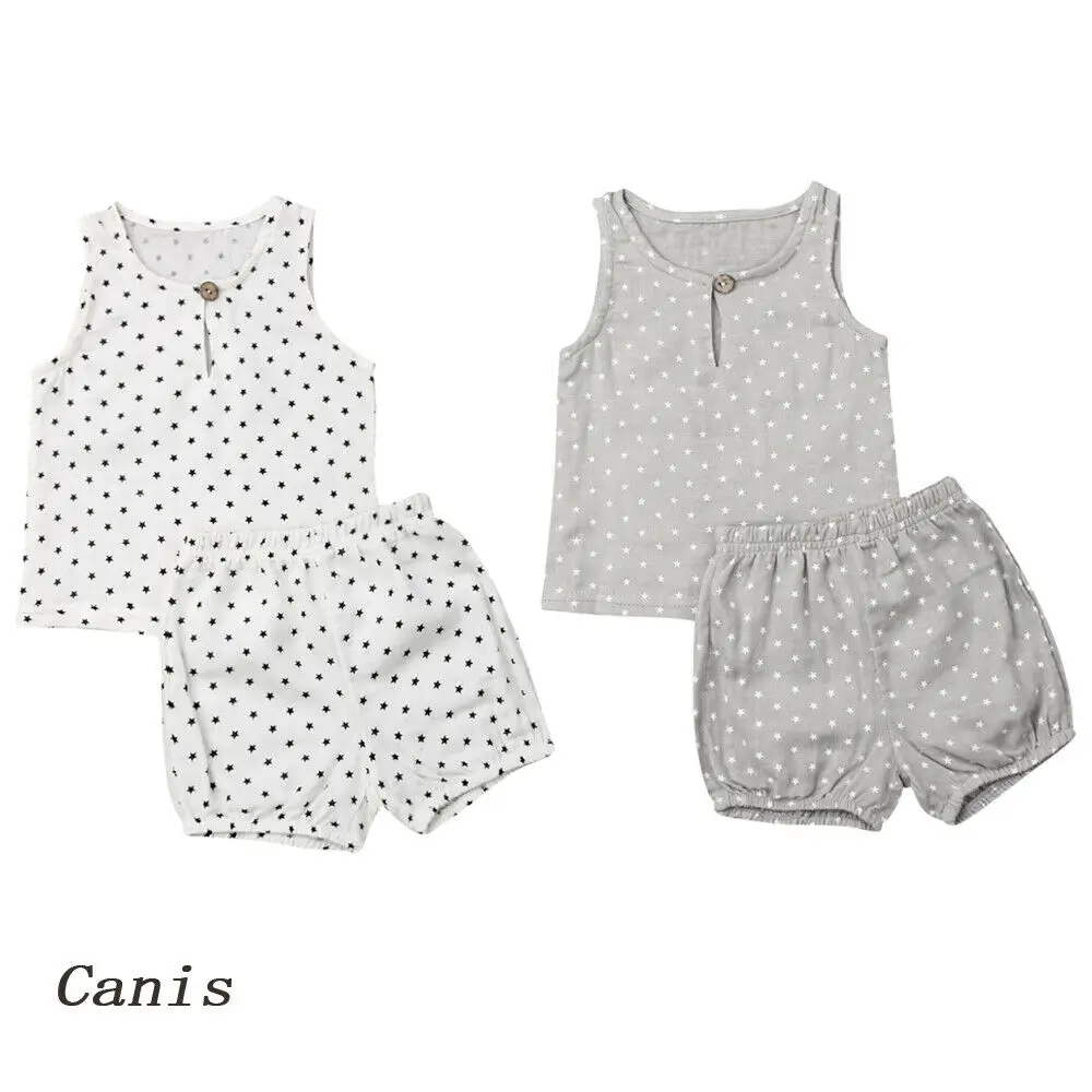 

New Infant Baby Boy Star Print Clothes Sleeveless Tops Shorts Pants Causal Outfits Sunsuit
